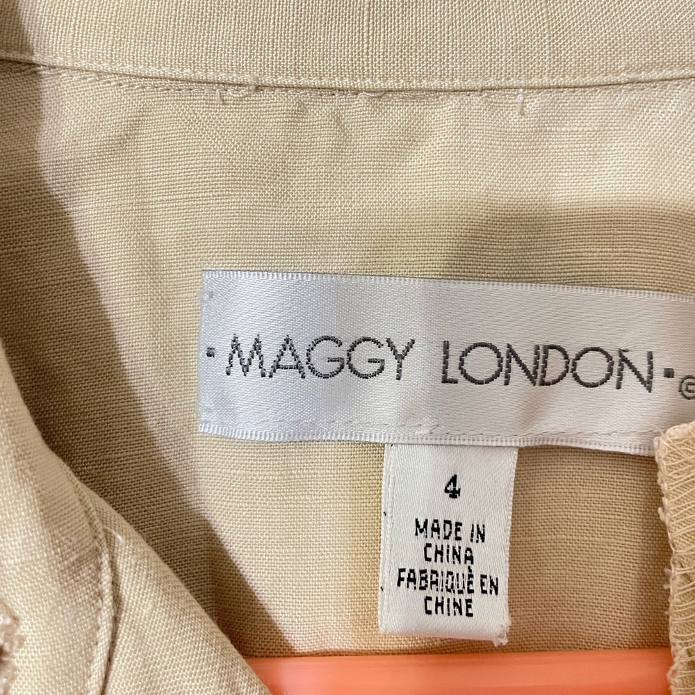 Maggy London Neutral Utility Dress Linen Safari Chic Coastal Size 4 - Picture 3 of 6